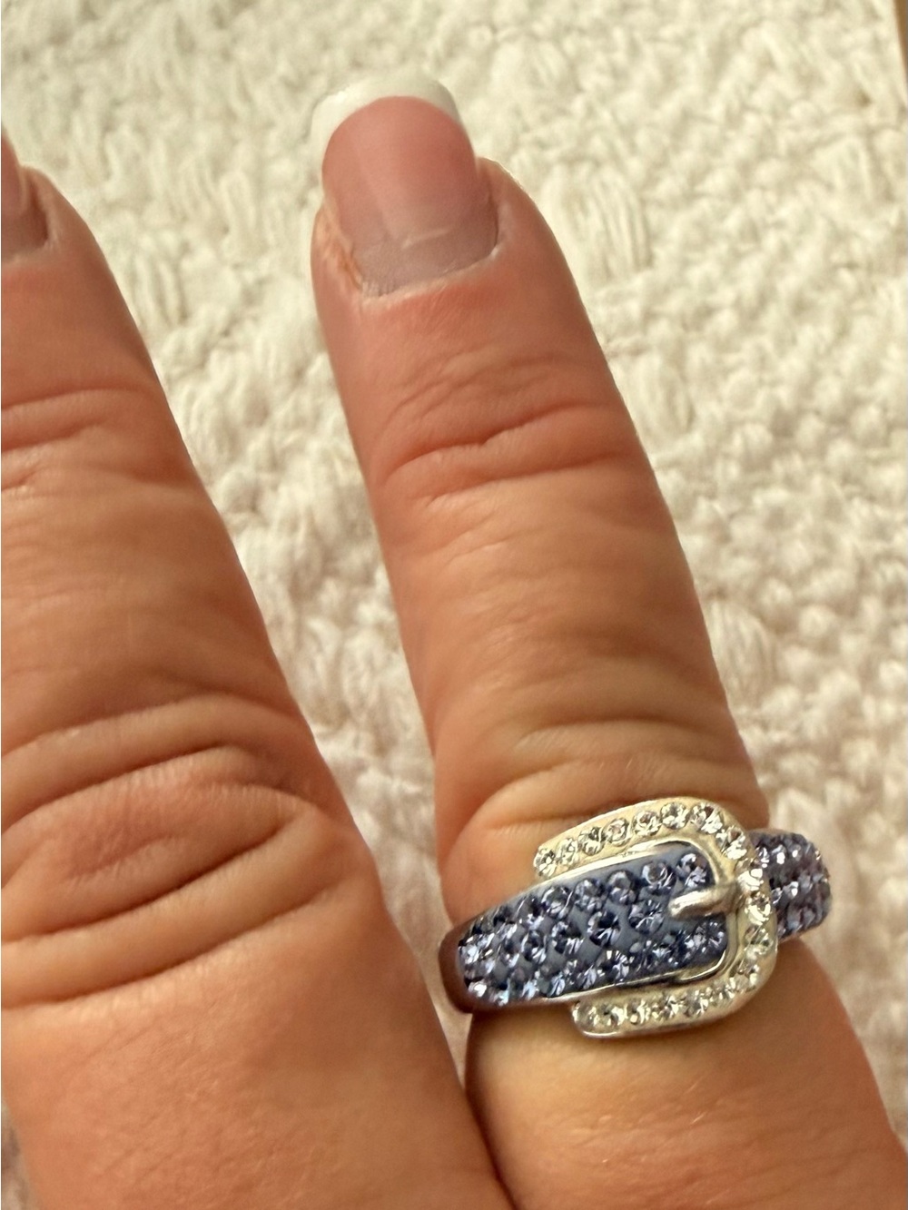 Silver Purple Crystal Buckle Ring